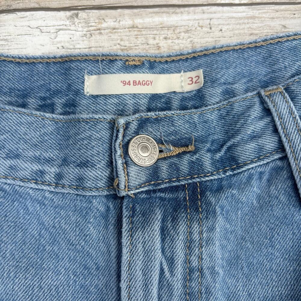 Levi’s 94’ Baggy Jeans Sz 32 Blue Wide Leg Distressed High Rise Grunge Skater - Picture 7 of 11